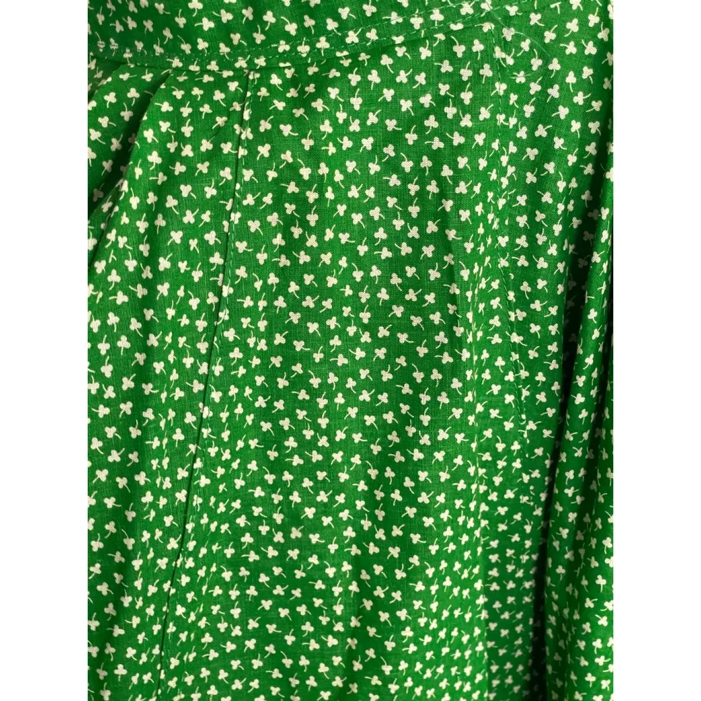 Vintage 1960s–70s Handmade Square Dance Skirt Green Clover Cotton 30” Waist